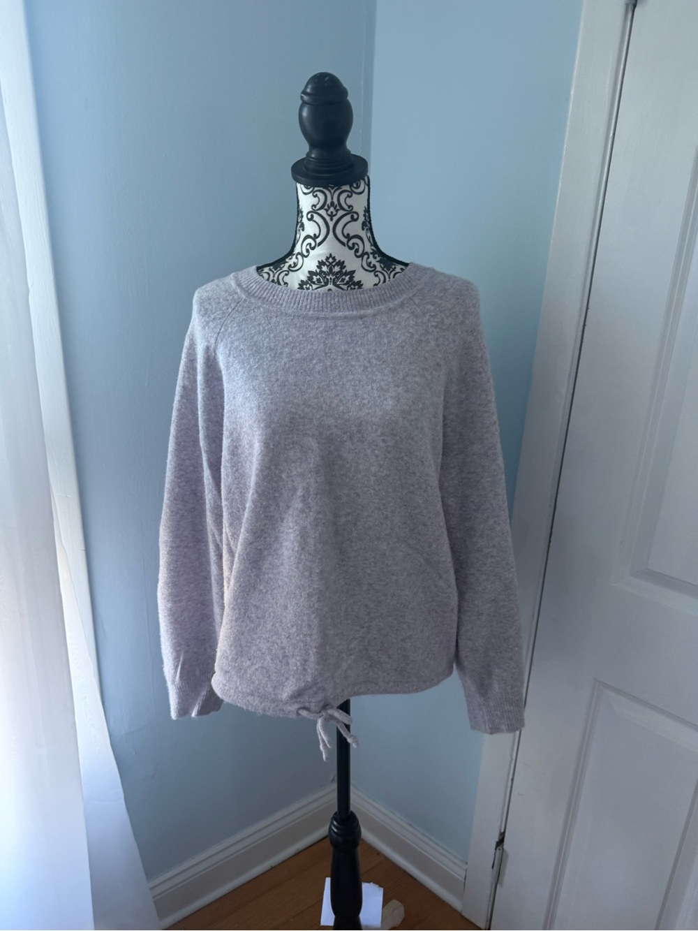 Lou & Grey Heather Light Purple Crewneck Sweater with Drawstring Hem